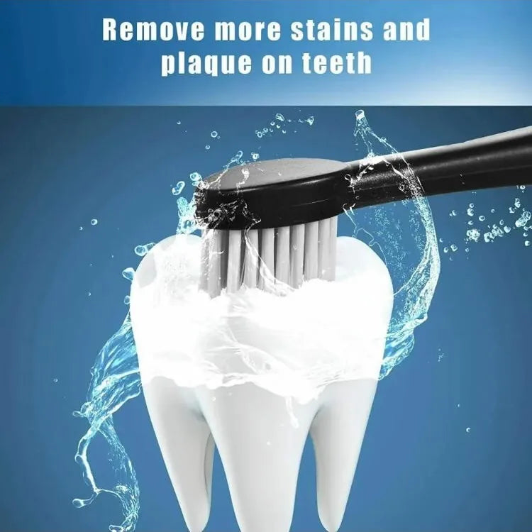 Soft bristles cleaning stains and plaque on a tooth